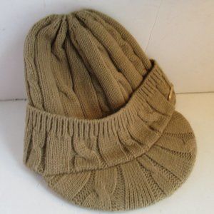 *Michael Kors Knit Brim Hat Tan Beige Wide Cable Knit